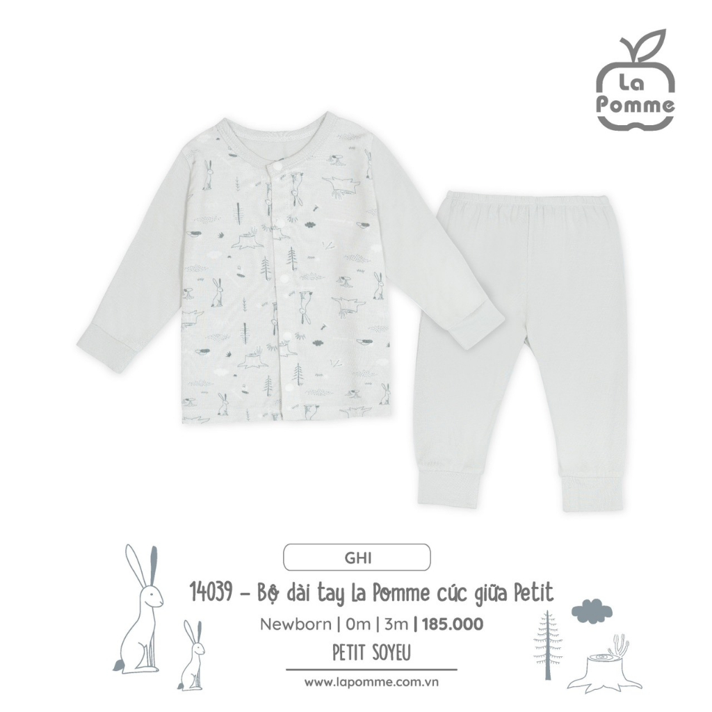 La pomme set sơ sinh thỏ màu ghi SS2023