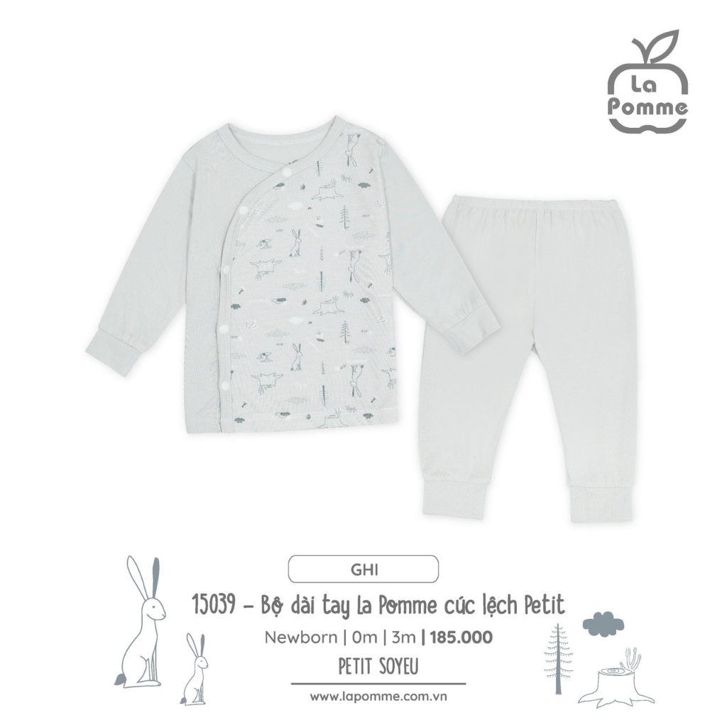 La pomme set sơ sinh thỏ màu ghi SS2023