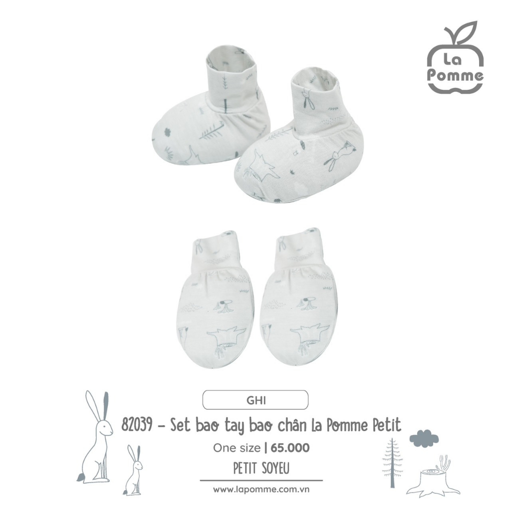 La pomme set sơ sinh thỏ màu ghi SS2023