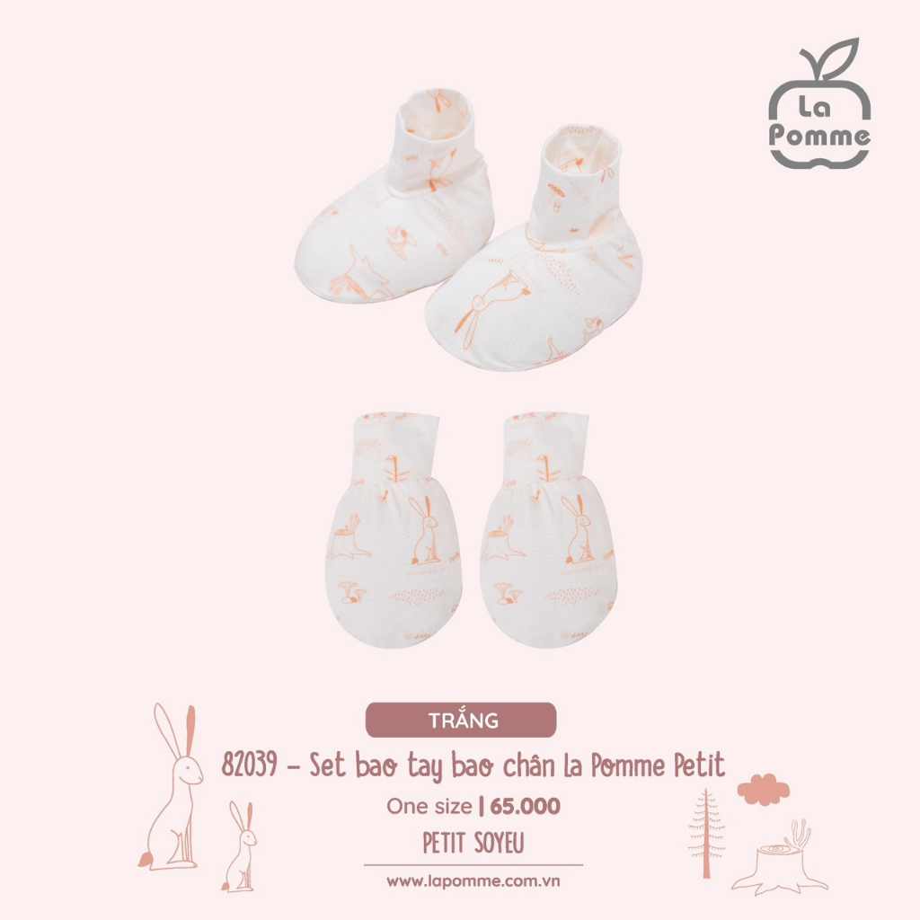 La pomme set sơ sinh thỏ màu trắng hồng SS2023