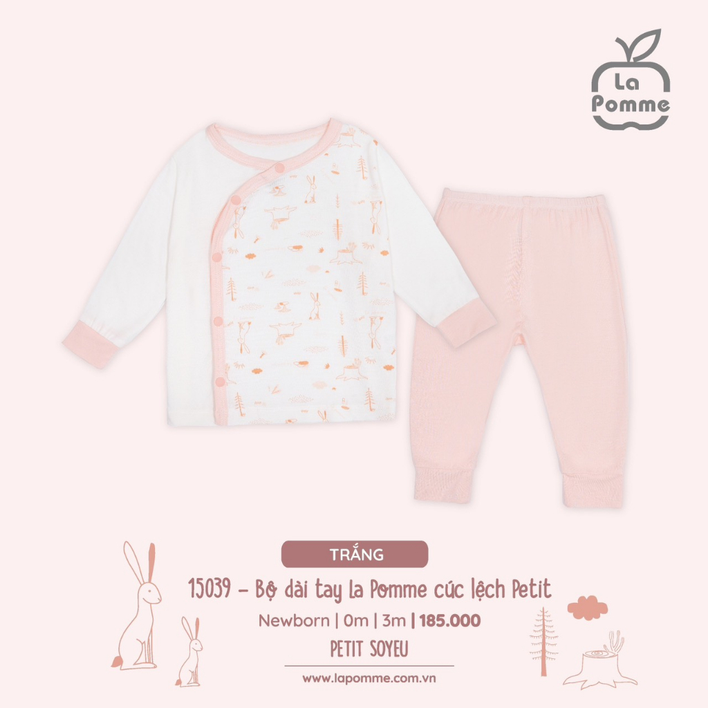 La pomme set sơ sinh thỏ màu trắng hồng SS2023