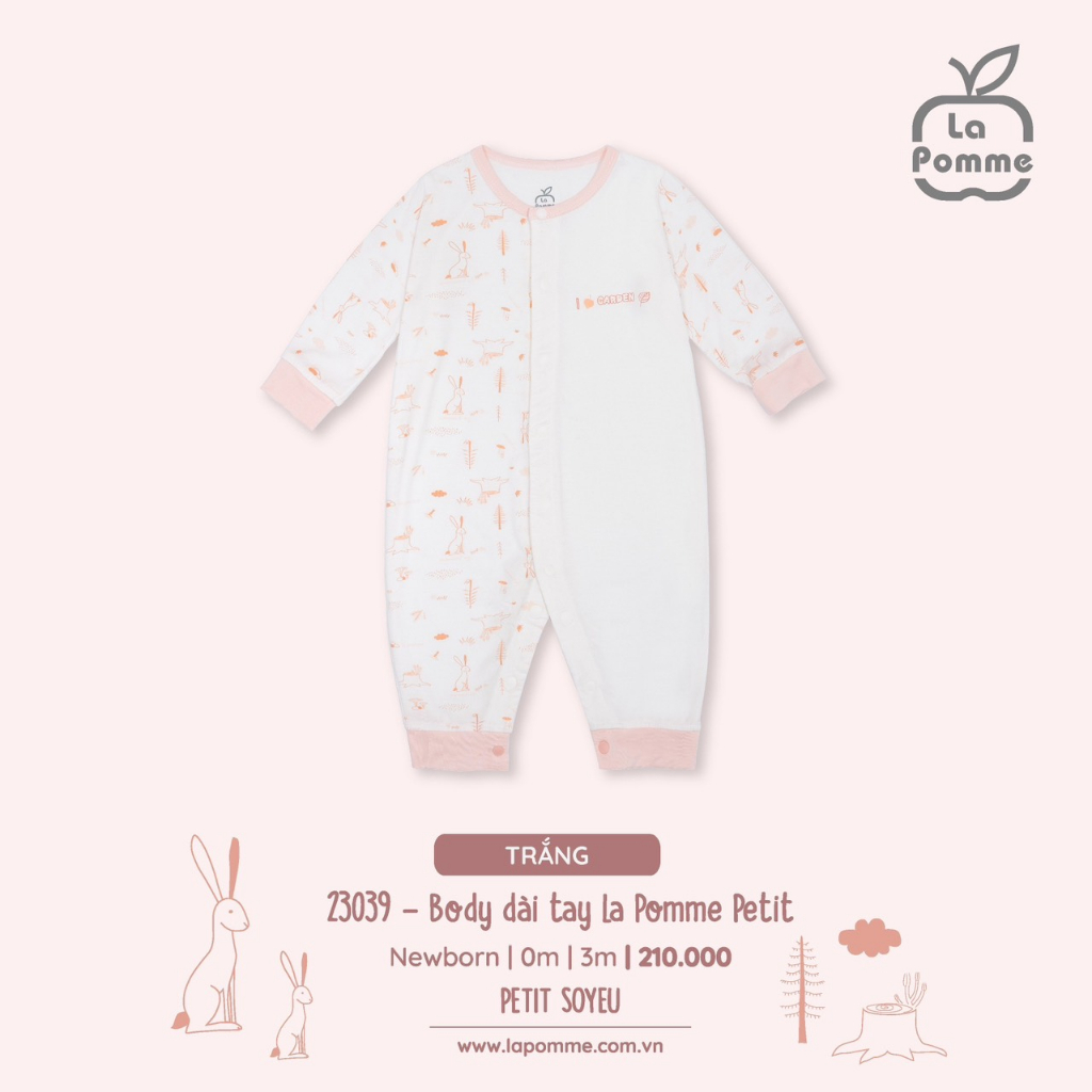 La pomme set sơ sinh thỏ màu trắng hồng SS2023