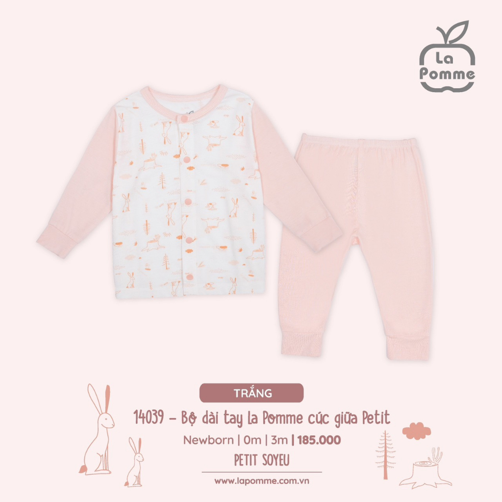 La pomme set sơ sinh thỏ màu trắng hồng SS2023