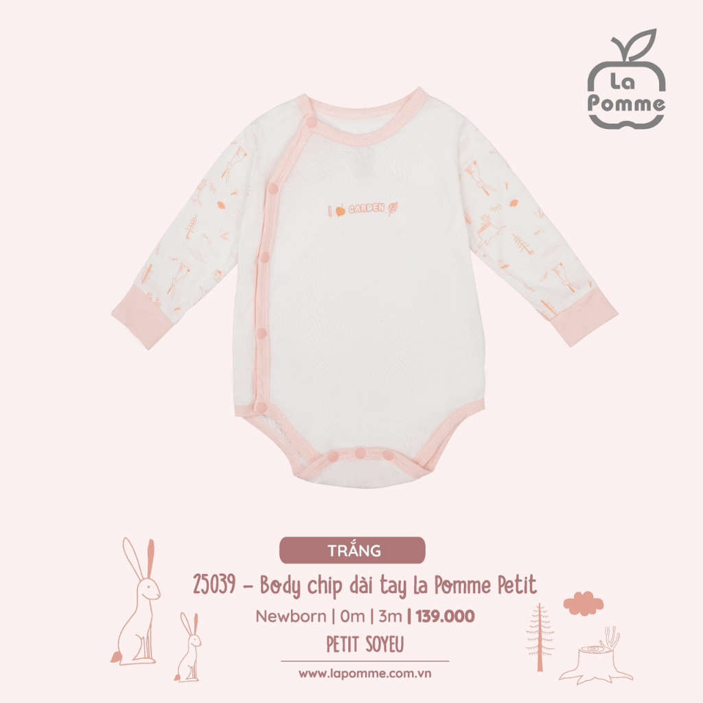 La pomme set sơ sinh thỏ màu trắng hồng SS2023