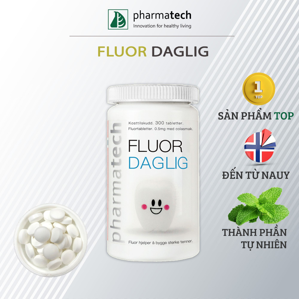 Viên ngậm tái tạo và bảo vệ men răng Pharmatech Fluor Daglig