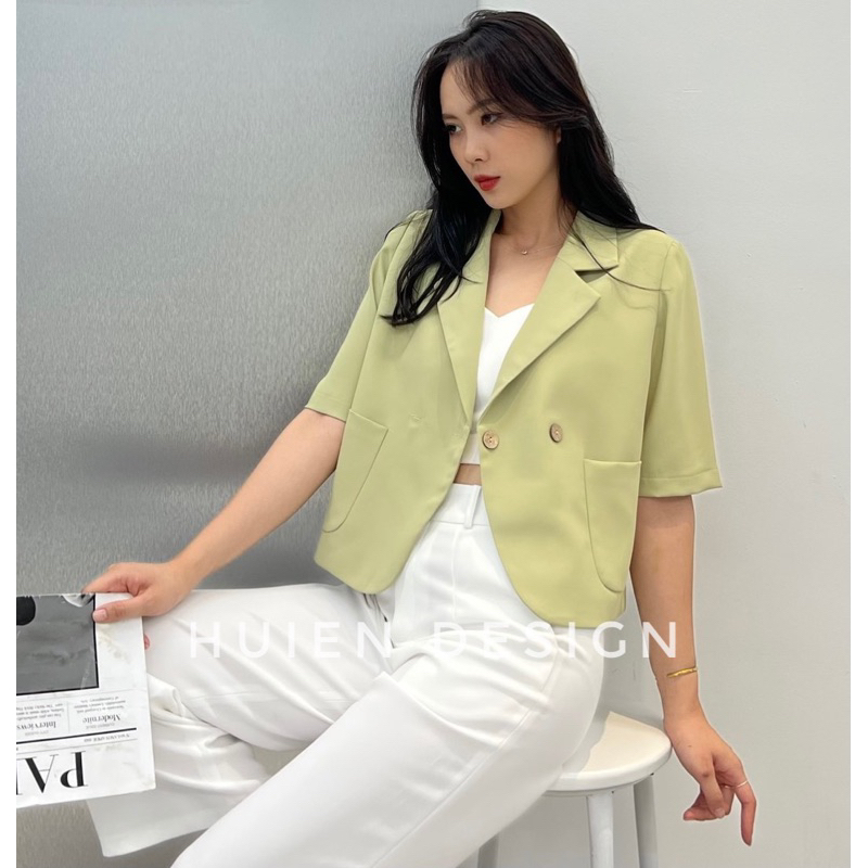 Áo khoác blazer nữ 1 lớp dáng ngắn tay ngắn Huien Design thời trang công sở trẻ trung, áo vest nữ Hàn Quốc màu sắc