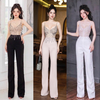 Jumpsuit hai dây đính đá cao cấp-tk tặng kèm hoa tai thời trang