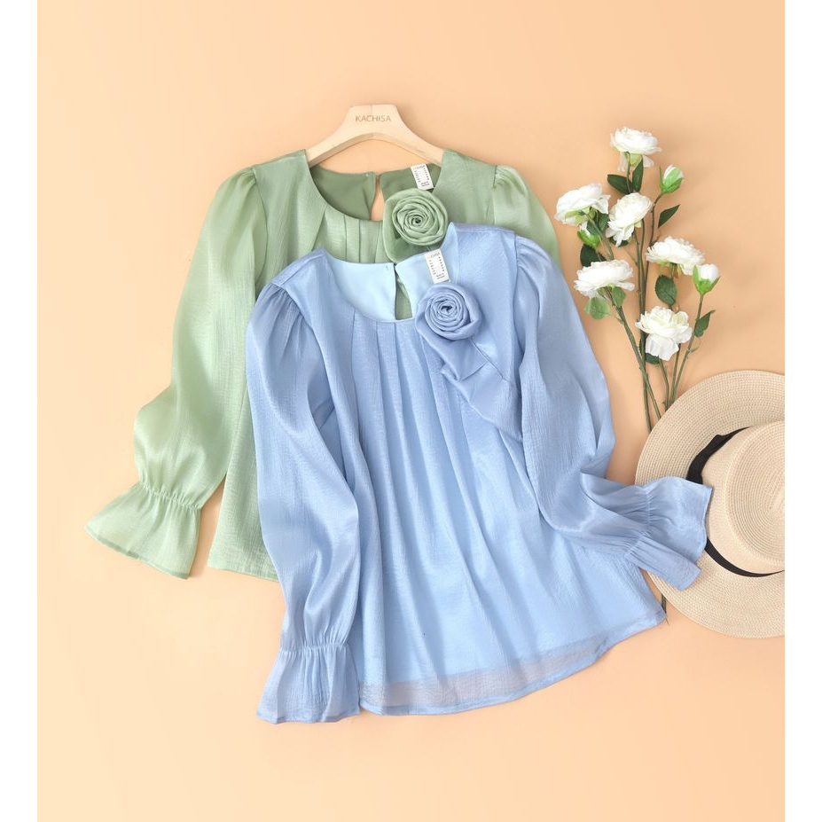 Áo kiểu tay dài nữ trung niên cao cấp, Rosa Shirt lụa ngọc tr ai bồng bềnh form suông thoải mái - KACHISA 921SQE
