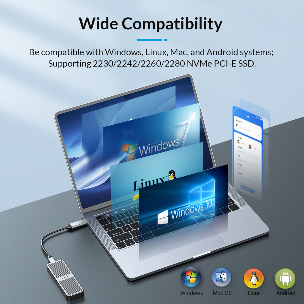 Hộp đựng ổ cứng chuẩn M2 NVME ORICO tốc độ 10Gbps M222C3– Hàng Chính Hãng