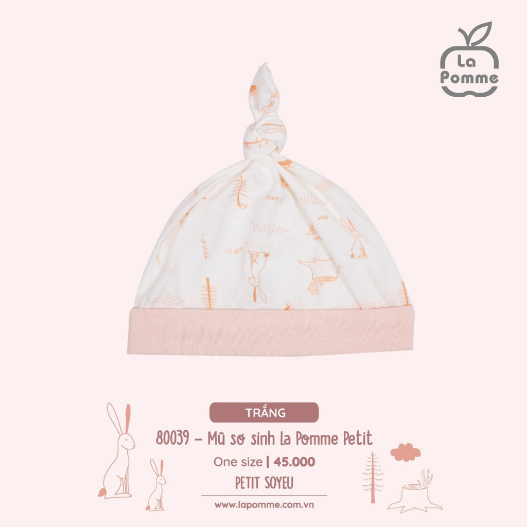 La pomme set sơ sinh thỏ màu trắng hồng SS2023