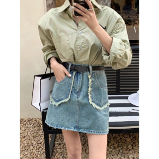 [XẢ KHO] Chân váy jean ngắn chữ a váy bò denim lưng cao tui hộp kèm quần trong SARAMIA STORE A9