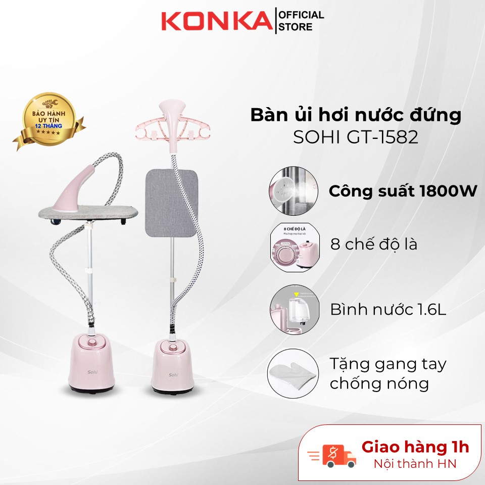 Bàn là hơi nước cây đứng KONKA GT-22, ủi đồ quần áo loại tốt hàng cao cấp 8 tốc độ 1800w, 1.6l phù hợp nhiều loại vải.