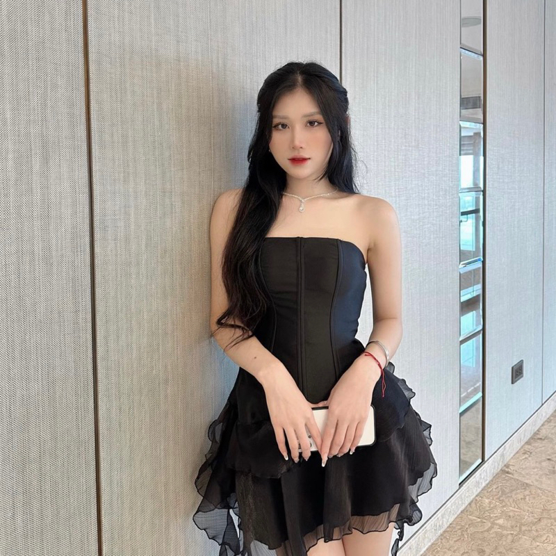 đầm tafta phối ren bèo tiểu thư
