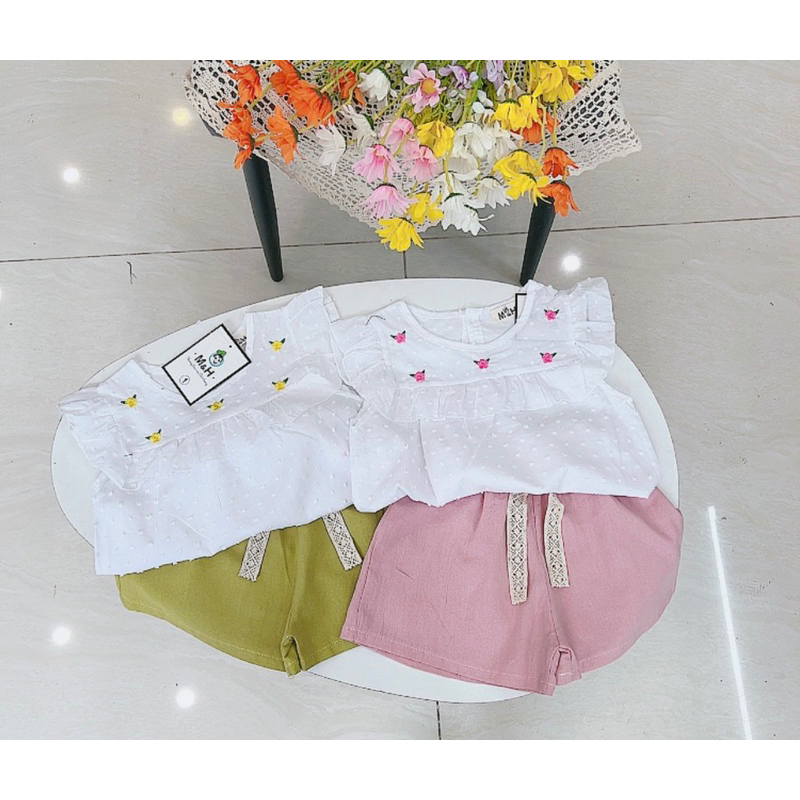 🧚‍♀️🧚‍♀️🧚‍♀️ Set bé gái hoa nhí thêu thô boil hạt cao cấp