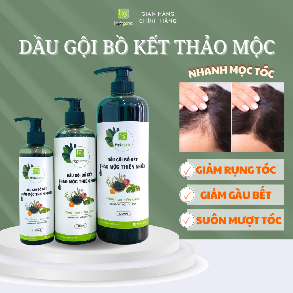 [NỬA LÍT] Dầu gội giảm rụng tóc bồ kết thảo dược HaPu Organic 500ml