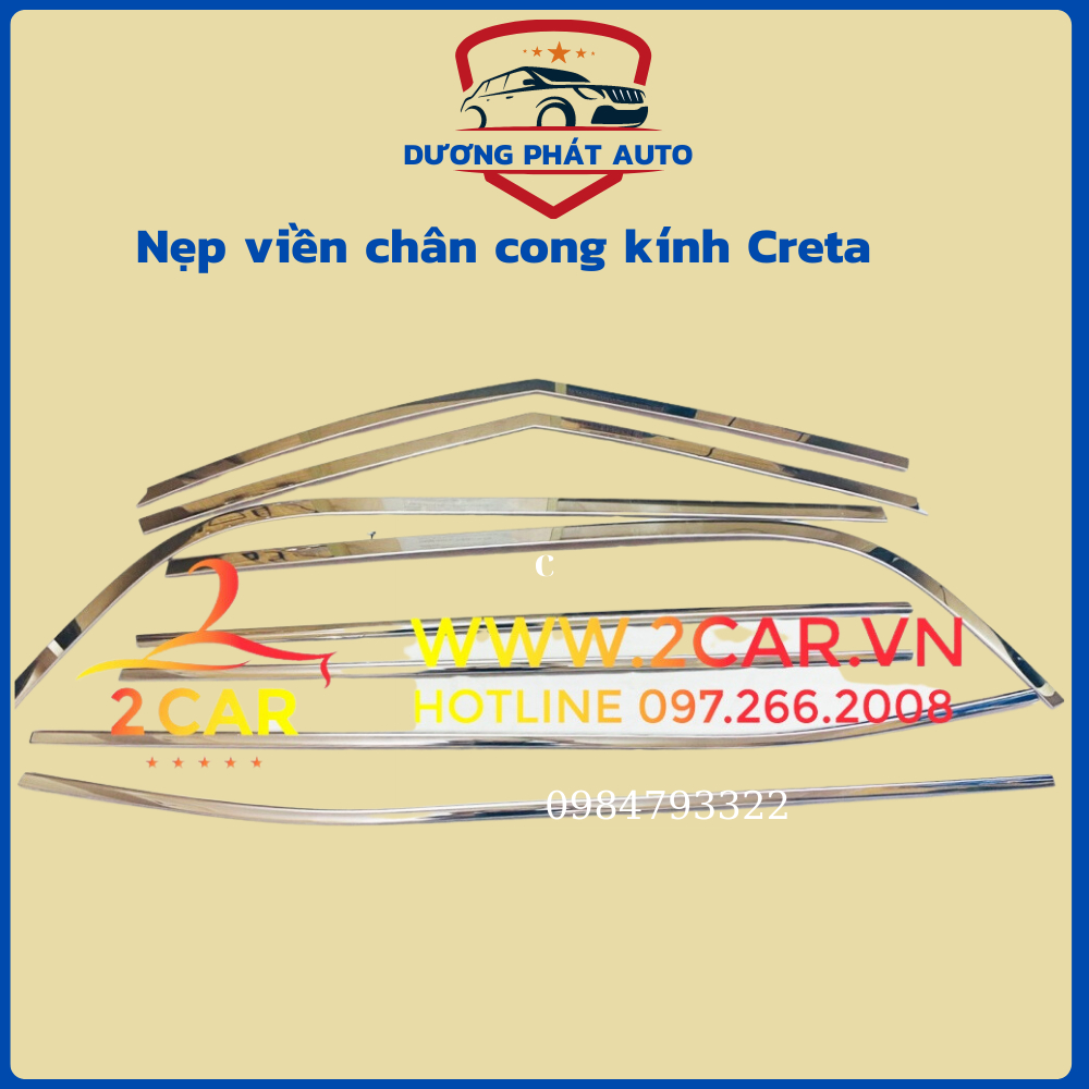 Nẹp viền chân kính, Nẹp cong kính xe Hyundai Creta 2022- 2023 Hàng inox cao cấp