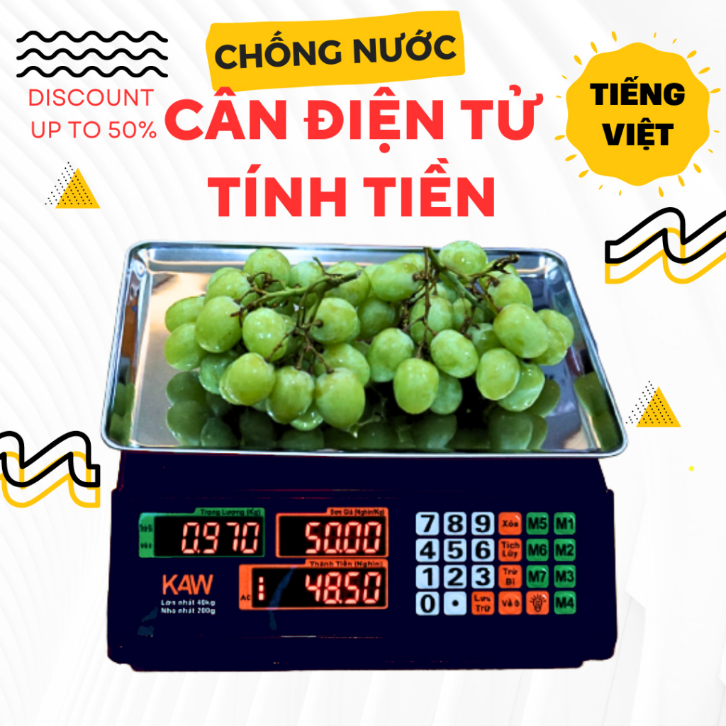 (Cân Chống Nước)Cân Điện Tử Tính Tiền 40Kg KAW bản Tiếng Việt, Cân Điện Tử  Tính Tiền 2 Mặt  Giá Rẻ