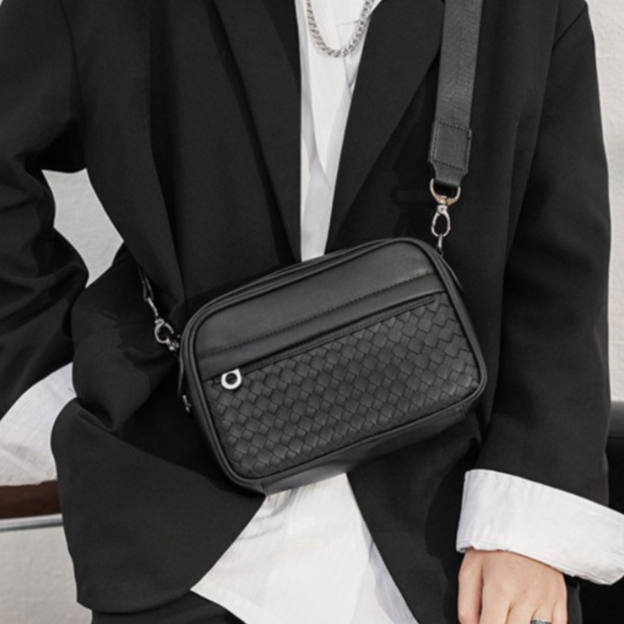 Túi hộp đeo chéo Nam Nữ, da PU cao cấp, họa tiết dây đan chéo TN01