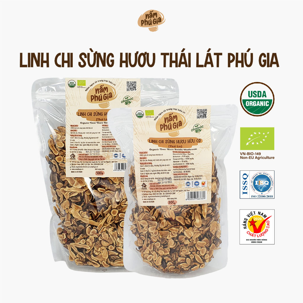 Nấm Linh Chi Sừng Hươu Hữu Cơ Thái Lát Gói 300g / 500g - Nấm Phú Gia
