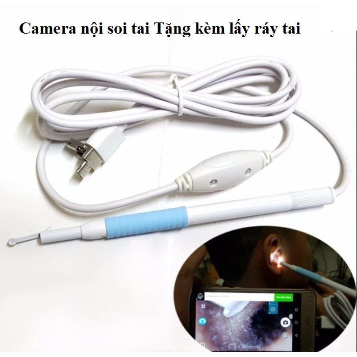 Camera 3 in 1 nội soi tai, mũi, họng dạng bút kim loại có 6 đèn Led đường kính 5.5mm   Visual Earwax Clean Tool