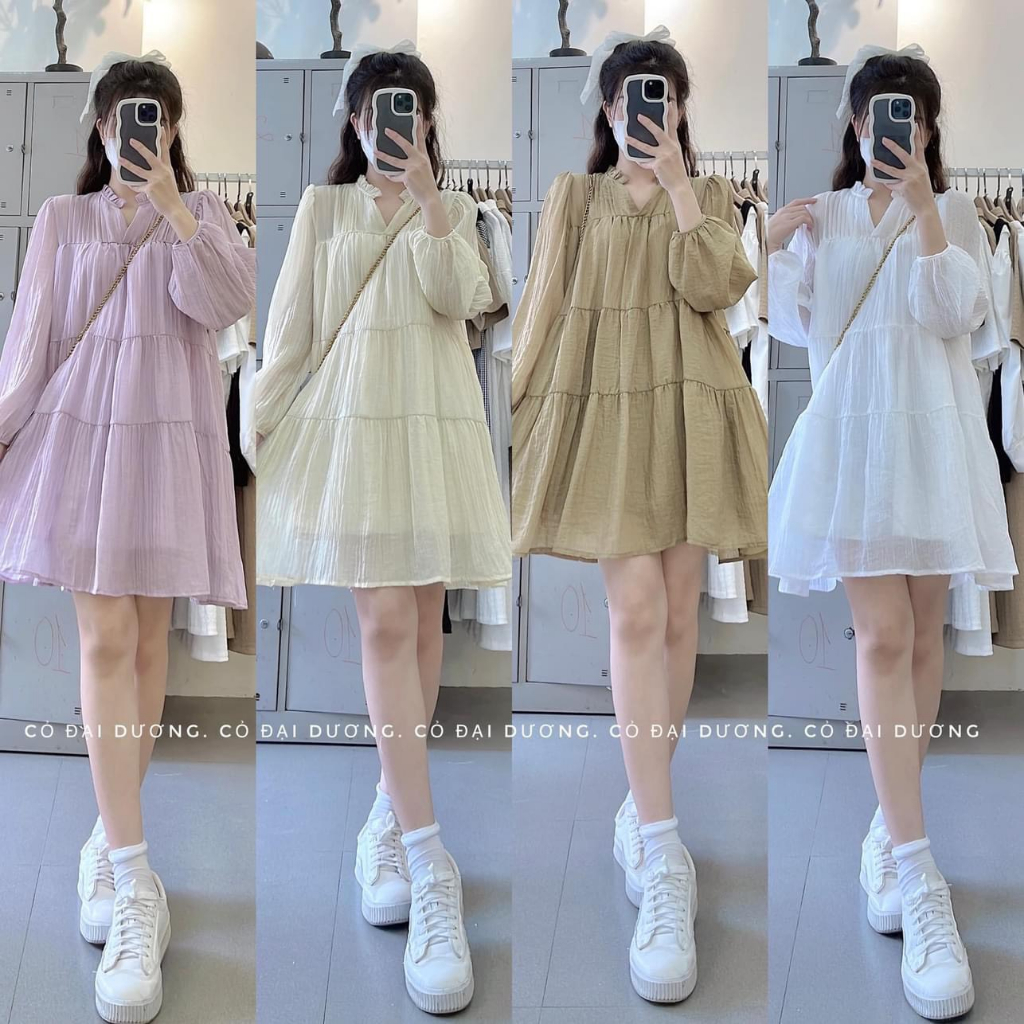 Đầm Váy Nữ BaByDoll Dang Tiểu Thư Bánh Bèo Chất Đũi Nhăn (2 Lớp)