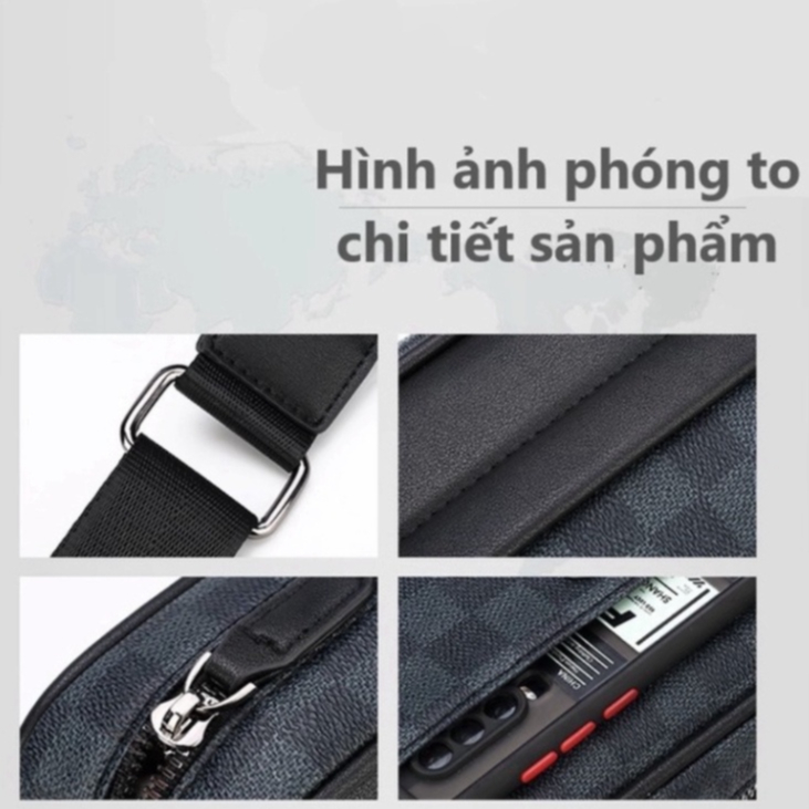 Túi Đeo Chéo Nam kẻ caro Jengiang da PU cao cấp TN03