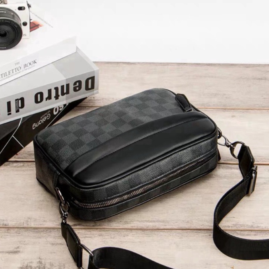 Túi Đeo Chéo Nam kẻ caro Jengiang da PU cao cấp TN03