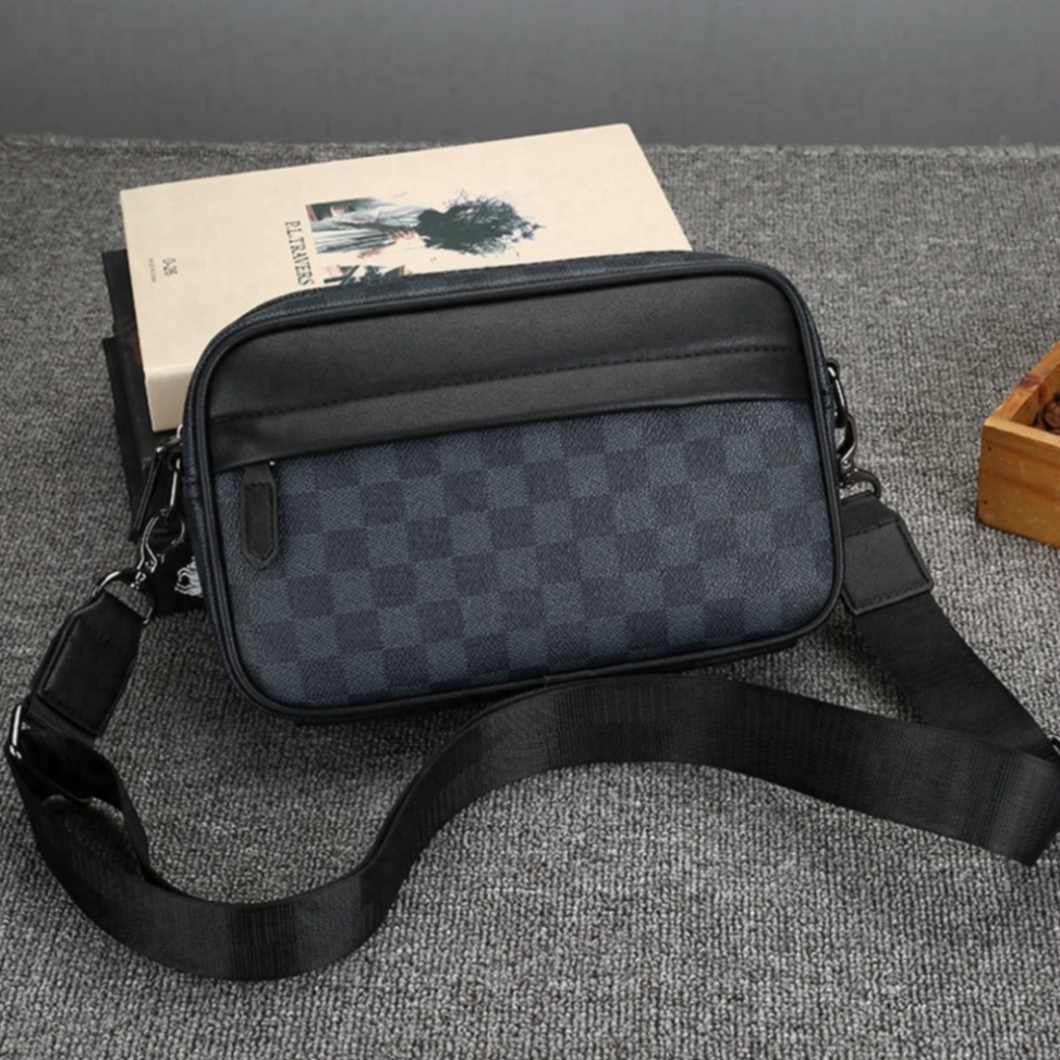 Túi Đeo Chéo Nam kẻ caro Jengiang da PU cao cấp TN03