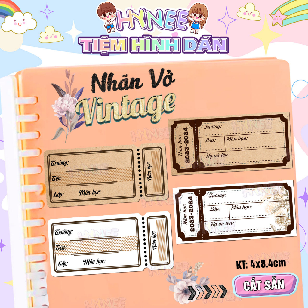 Nhãn Vở Vintage Tấm Vé Kraft Nâu - Tem Dán Nhãn Tập Dễ Thương Tiện Lợi - Sticker Nhãn Môn Học - HYNEE