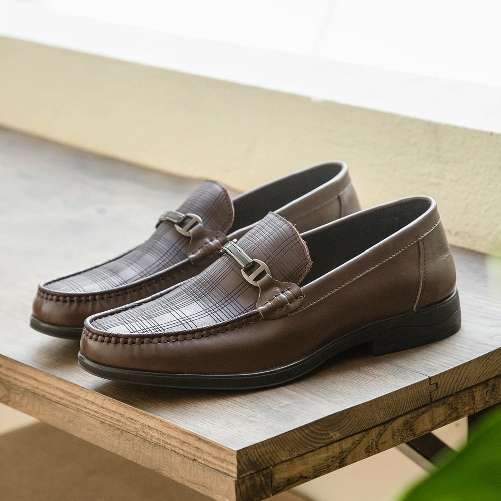Giày lười nam MULGATI Horsebit Loafer da bò cao cấp vân caro đai kim loại - A258C-A2
