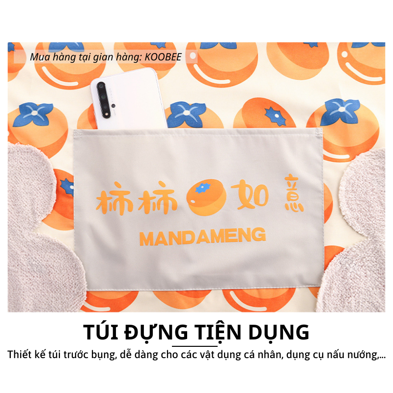 Tạp dề chống nước chống thấm PVC cổ yếm có túi đựng và khăn lau tay họa tiết quả cam quả hồng cực hot (CSNC35)