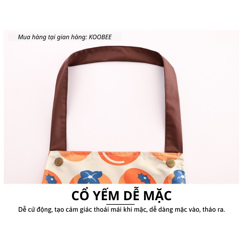 Tạp dề chống nước chống thấm PVC cổ yếm có túi đựng và khăn lau tay họa tiết quả cam quả hồng cực hot (CSNC35)