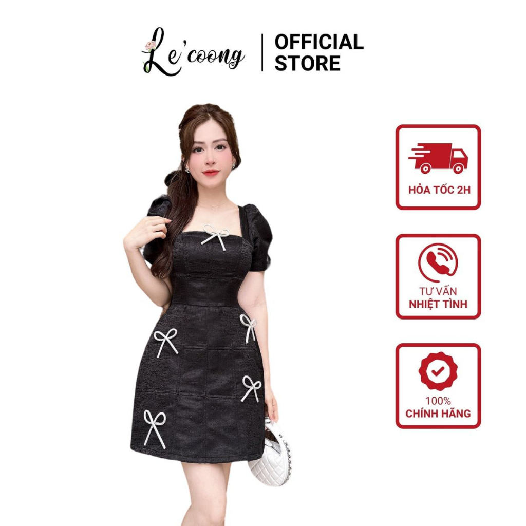 Váy Đẹp Đi Cưới LECOONG V345 Đầm Dự Tiệc Sang Chảnh Đính Nơ Dáng Chữ A Có Tay Phồng