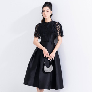 Đầm dạ hội nữ HeraDG dáng xòe thiết kế phối cổ ren, xếp thân ly, chất liệu Tafta cao cấp WDPBB6055