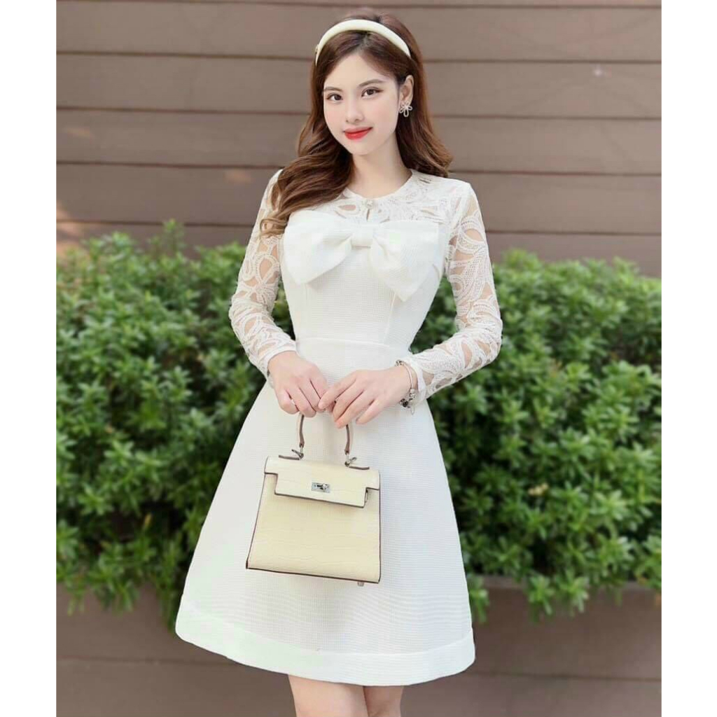 Đầm tapta dài tay phối ren kèm nơ ngực xinh xắn, đáng yêu cho nàng dự tiệc, dạ hội