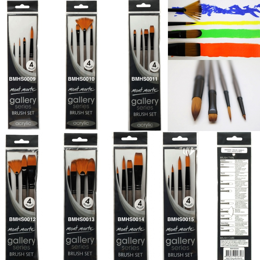 Bộ cọ vẽ Acrylic, màu nước,sơn dầu Mont Marte - Gallery Series Brush Set Acrylic 6/5/4 cây BMHS0008 - BMHS0018