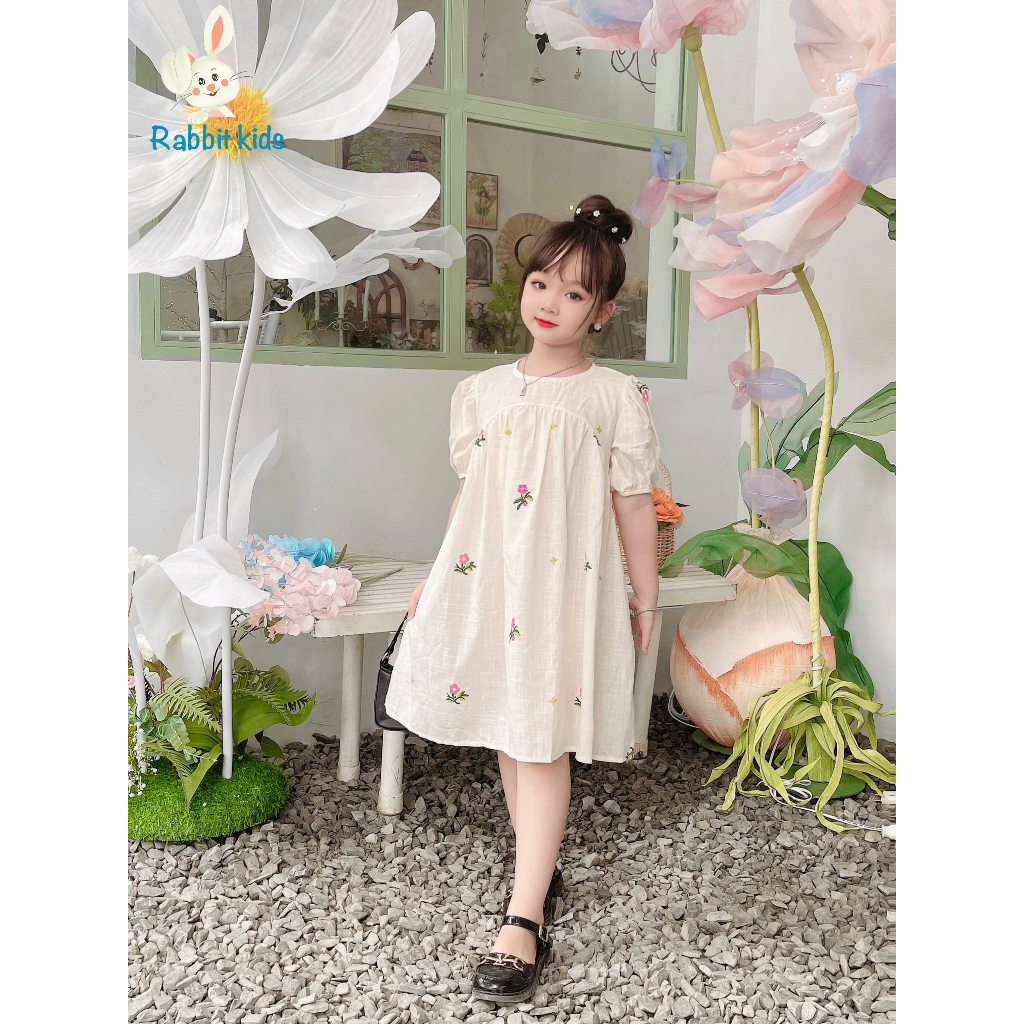 Váy Size Đại Cho Bé 8-40kg💝FREESHIP💝 Rabbit Kids-Đầm Mùa Hè Đi Học Bé Gái Chất Linen Tưng In Hoa Dáng Babydoll Dễ Thương