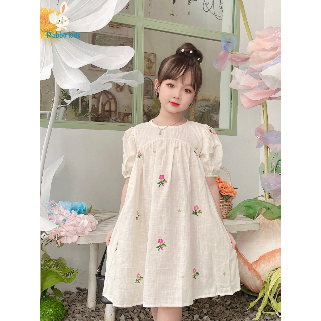 Váy Size Đại Cho Bé 8-40kg💝FREESHIP💝 Rabbit Kids-Đầm Mùa Hè Đi Học Bé Gái Chất Linen Tưng In Hoa Dáng Babydoll Dễ Thương