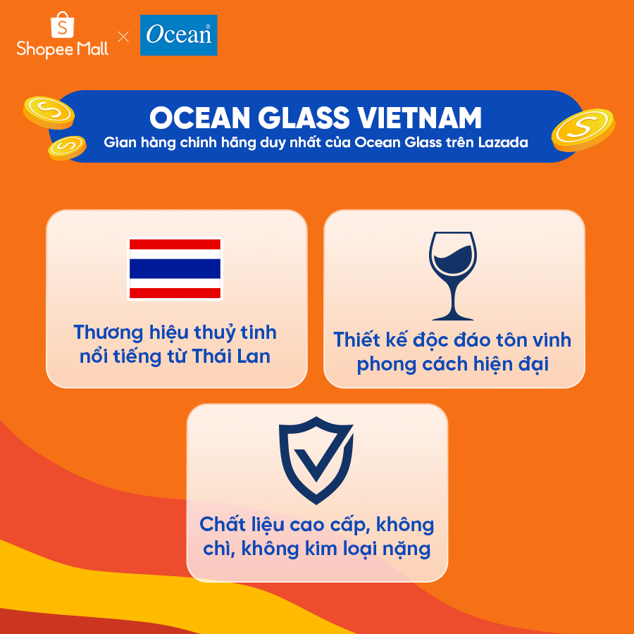 Bộ 12 Đế Lót Ly Thủy Tinh Ocean Reya 10.5cm - Chính Hãng