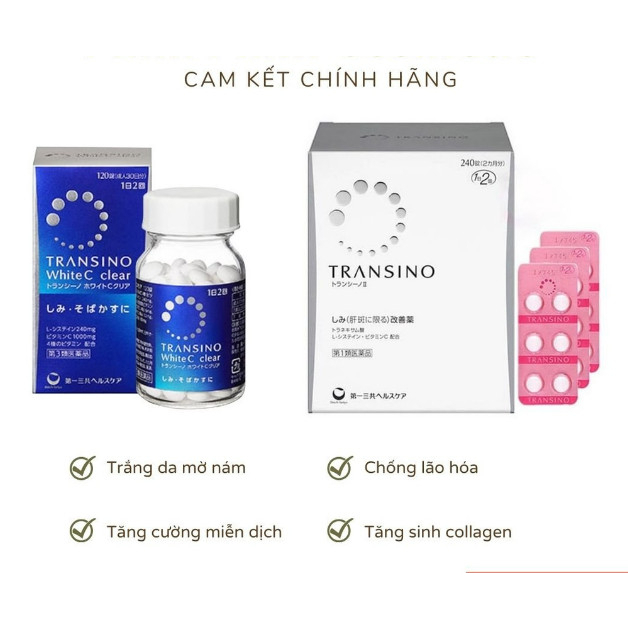Viên uống trắng da giảm nám tàn nhang, đốm nâu Transino White C Clear–whitening Nhật bản làm cho da trắng sáng đều màu