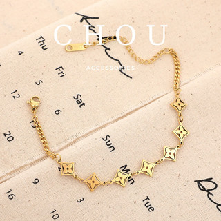 Vòng tay titan, lắc chân titan hình thoi cỏ 4 lá | chou accessories |