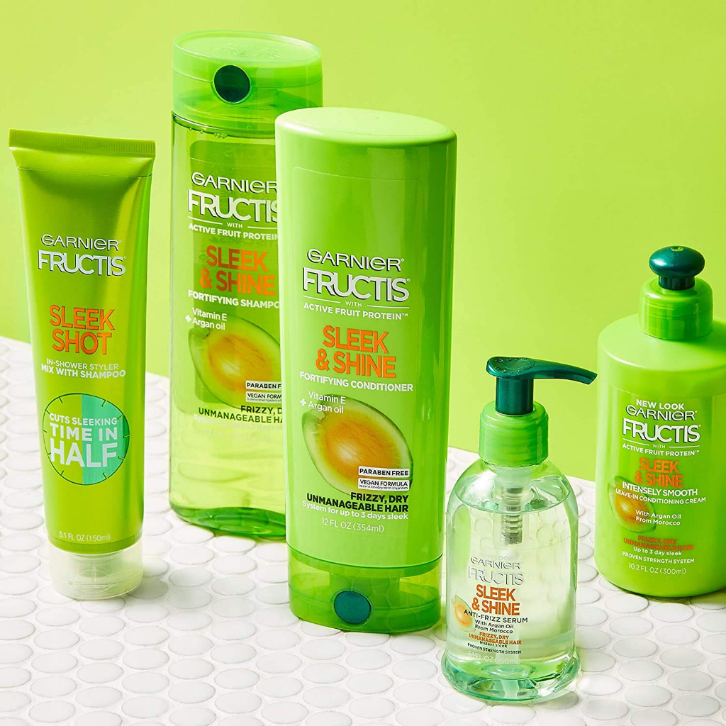 Serum dưỡng tóc Garnier Fructis Sleek and Shine Anti-Frizz Serum cho tóc xoăn, khô, khó vào nếp 150ml