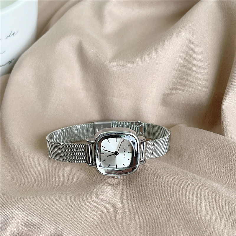 Đồng hồ nữ dây thép bạc mặt vuông đơn giản Ulzzang kim loại không gỉ ULV04