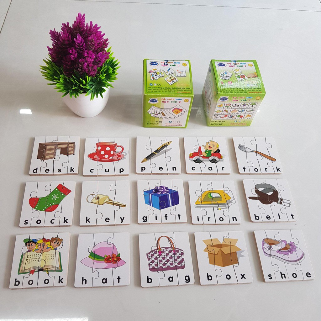 Combo bộ ghép hình học chữ Tiếng Việt 1 2, Tiếng Anh cho  - Đồ chơi gỗ Winwintoys
