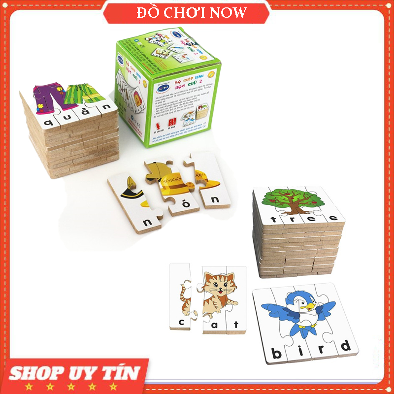 Combo bộ ghép hình học chữ Tiếng Việt 1 2, Tiếng Anh cho  - Đồ chơi gỗ Winwintoys