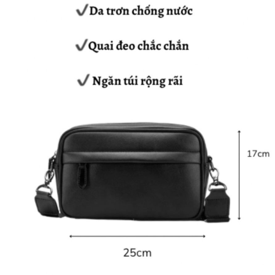 Túi đeo chéo Nam Nữ da đen trơn chống nước phong cách Hàn Quốc TN04