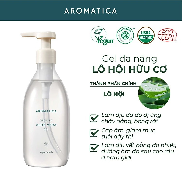 Gel Lô Hội Hữu Cơ Dưỡng Ẩm Mặt Và Toàn Thân Aromatica Organic Aloe Vera Gel