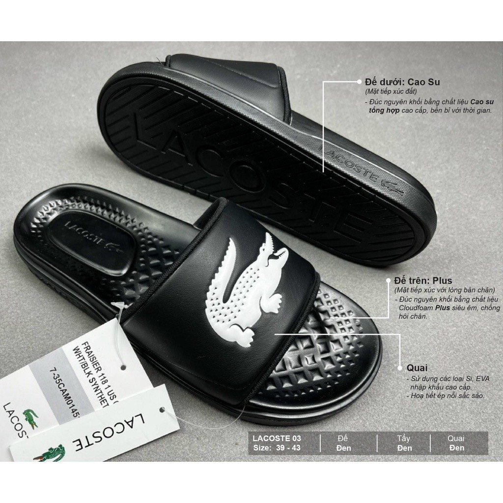 Dép Lacoste dòng chữ lacoste dép nam cá sấu đế cao su da bò bền chắc thời trang