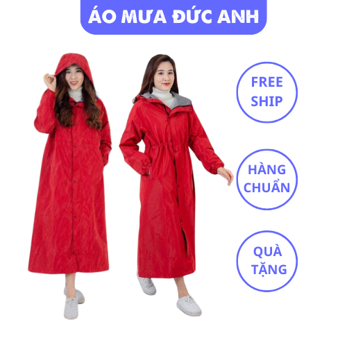 Áo mưa măng tô nữ thắt eo có mũ, 2 lớp dày dặn, chống mưa chống rét, kiểu dáng thời trang - DA04