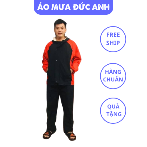 Bộ quần áo mưa nam màu đen phối đỏ chất liệu dù ép PVC cao cấp dày dặn chống mưa hiệu quả - DA01